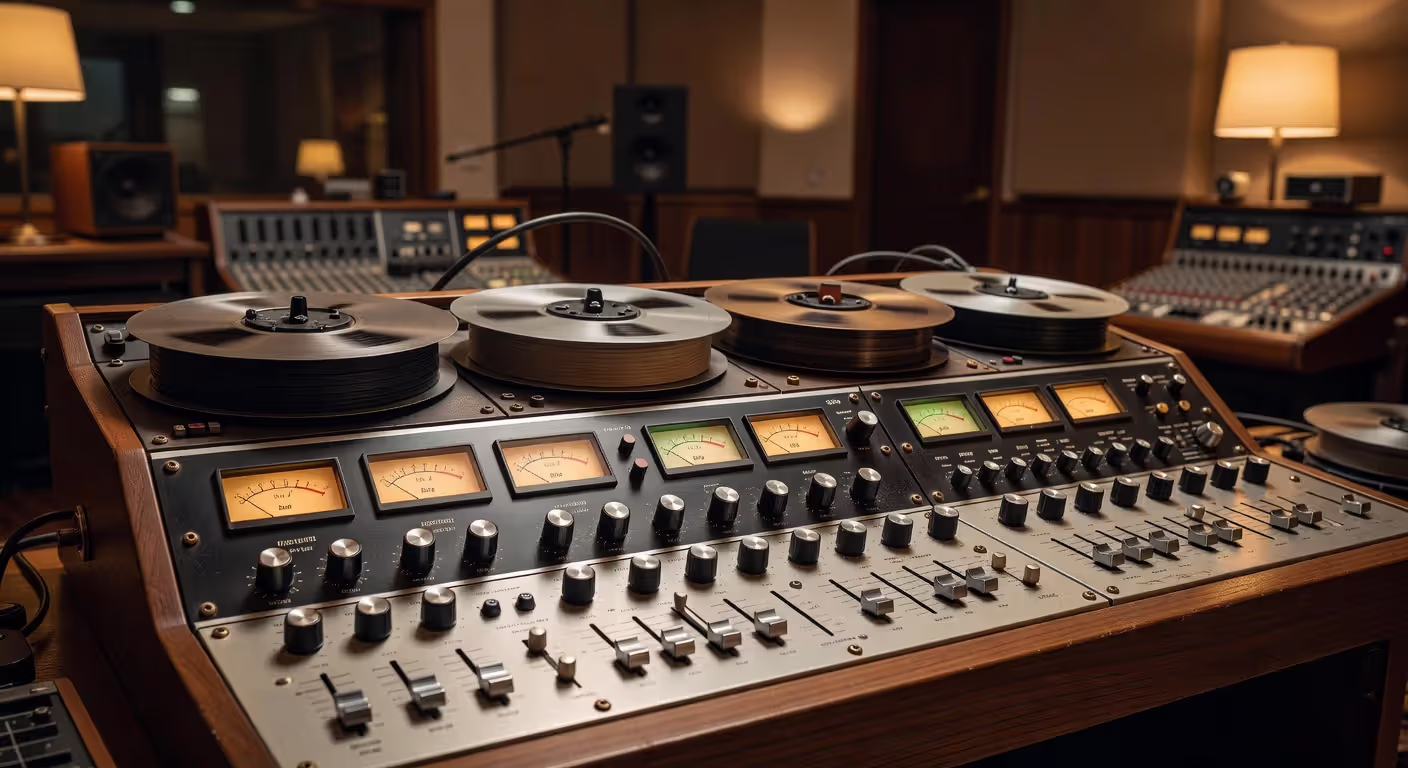 Professional multitrack tape recorder in recording studio