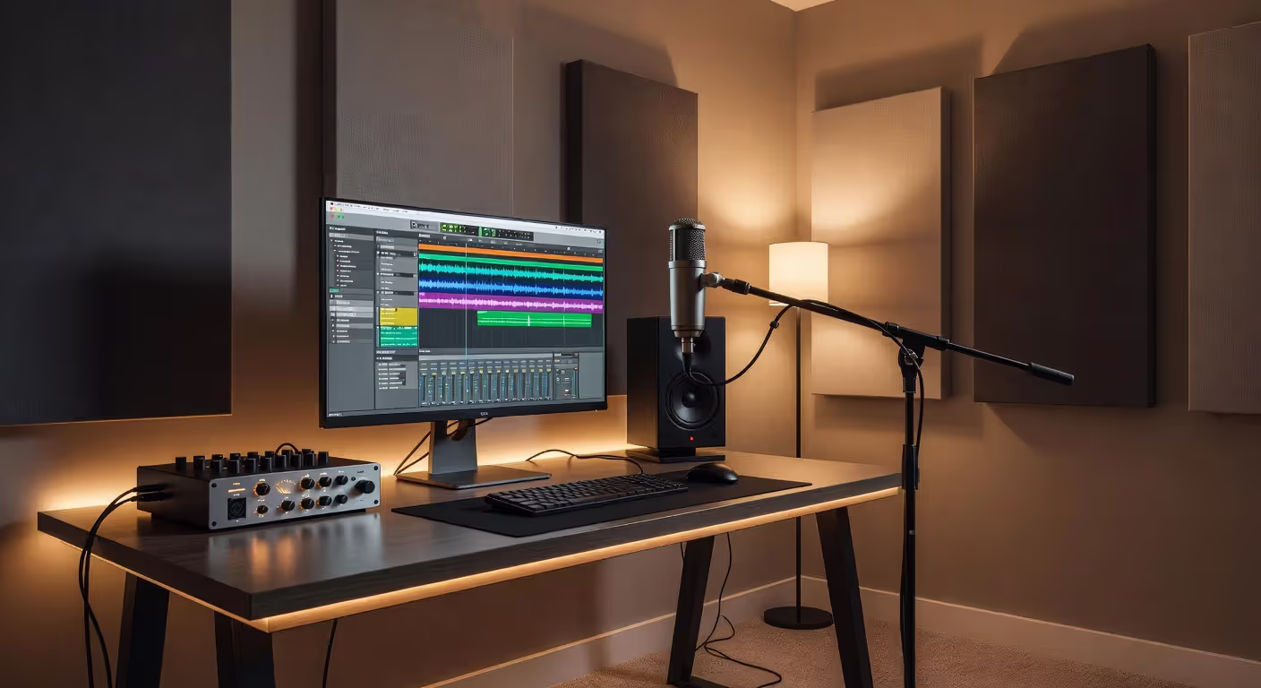 Home multitrack recording studio with DAW and audio interface