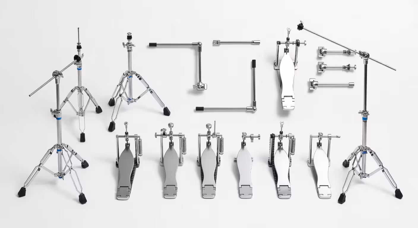Drum kit hardware and mounting components