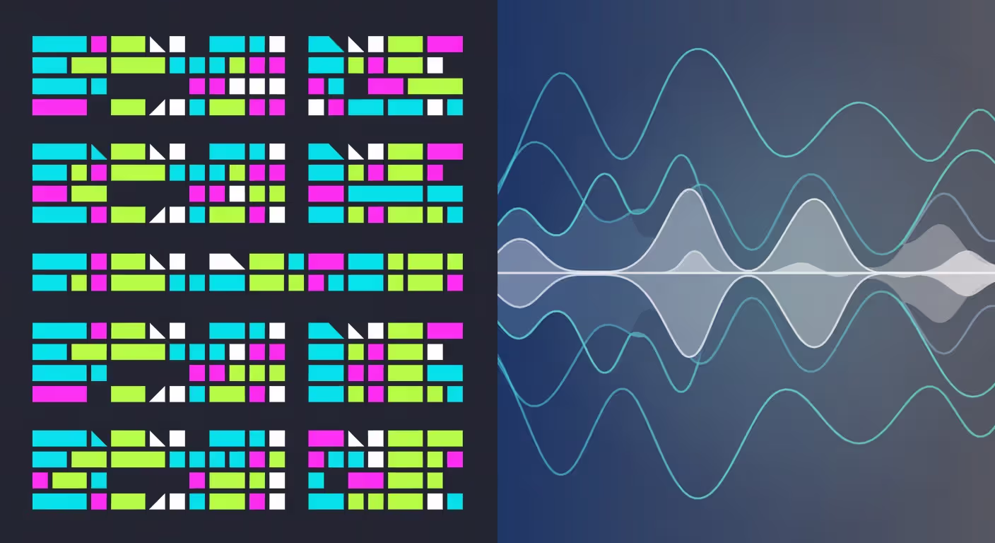 Side-by-side comparison of MIDI data versus audio waveforms
