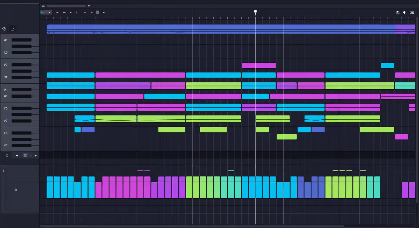 MIDI note data displayed in a digital audio workstation piano roll