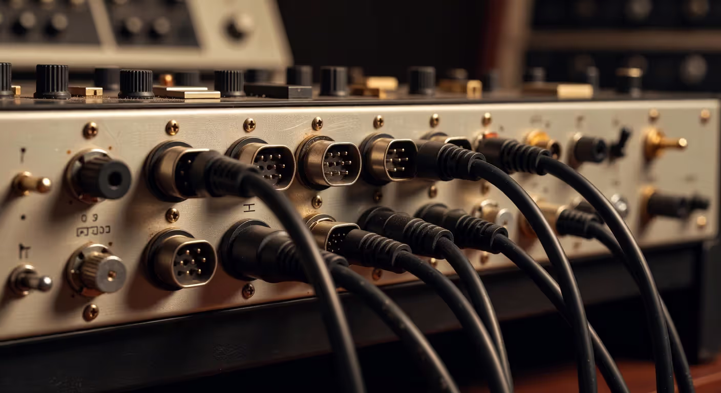 MIDI cable connections on synthesizer