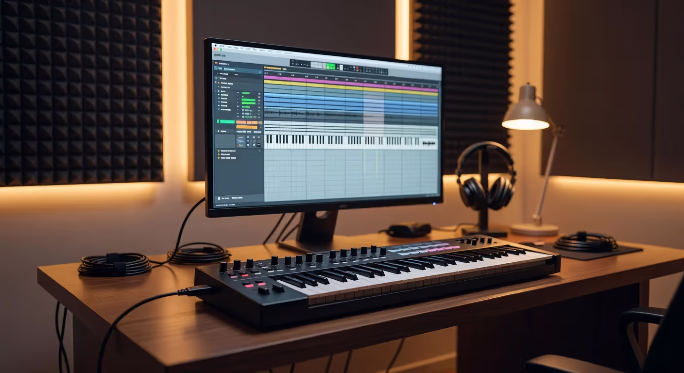 MIDI keyboard connected to music production software