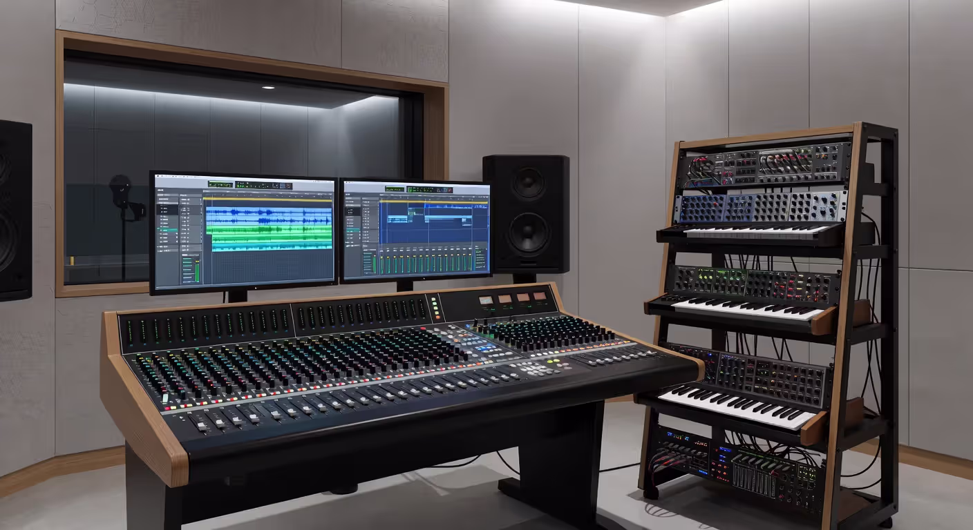 Professional studio with MIDI equipment and DAW