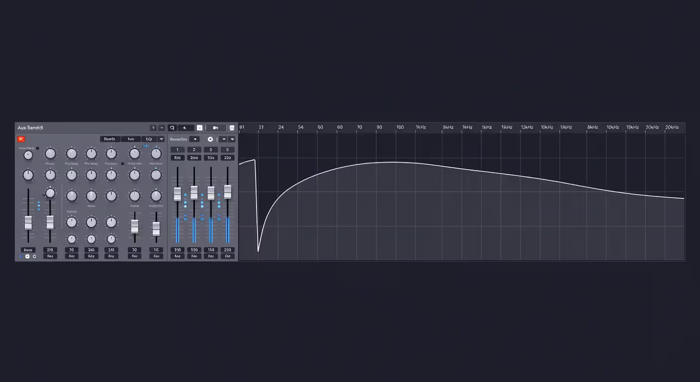 Reverb aux track with EQ settings in DAW mixer