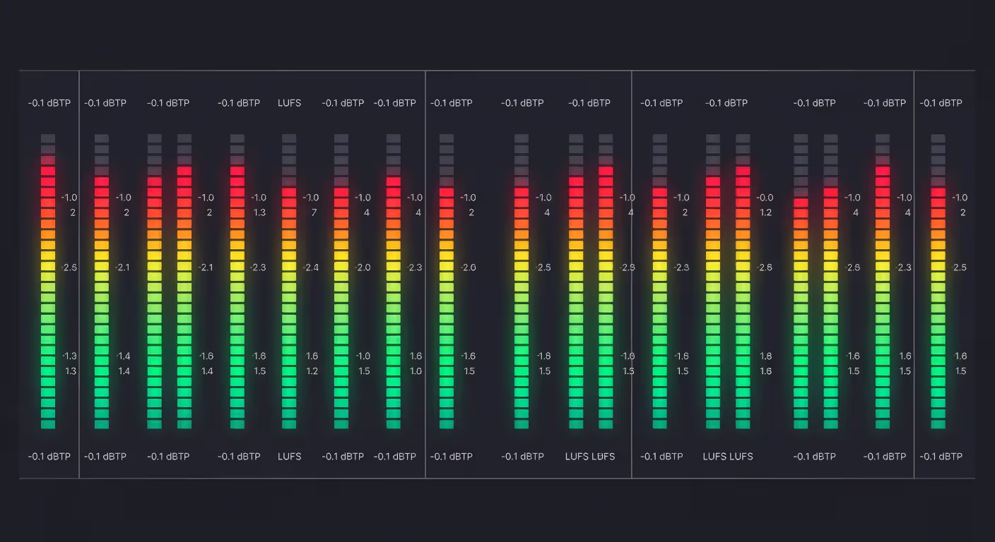 Audio metering plugin showing peak and true peak meters with safe levels