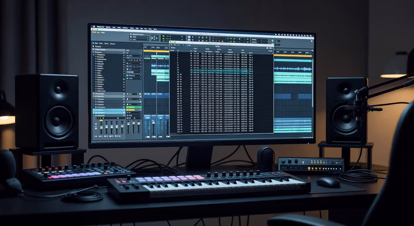 DAW MIDI event list showing program change messages with channel and program number details