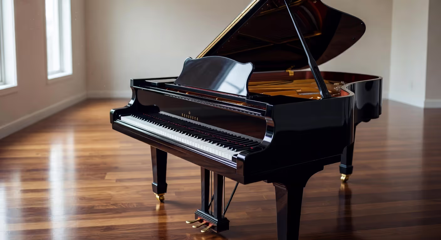 Grand piano in home setting showing space requirements