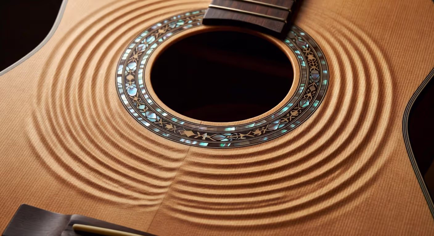 Acoustic guitar soundboard resonance detail