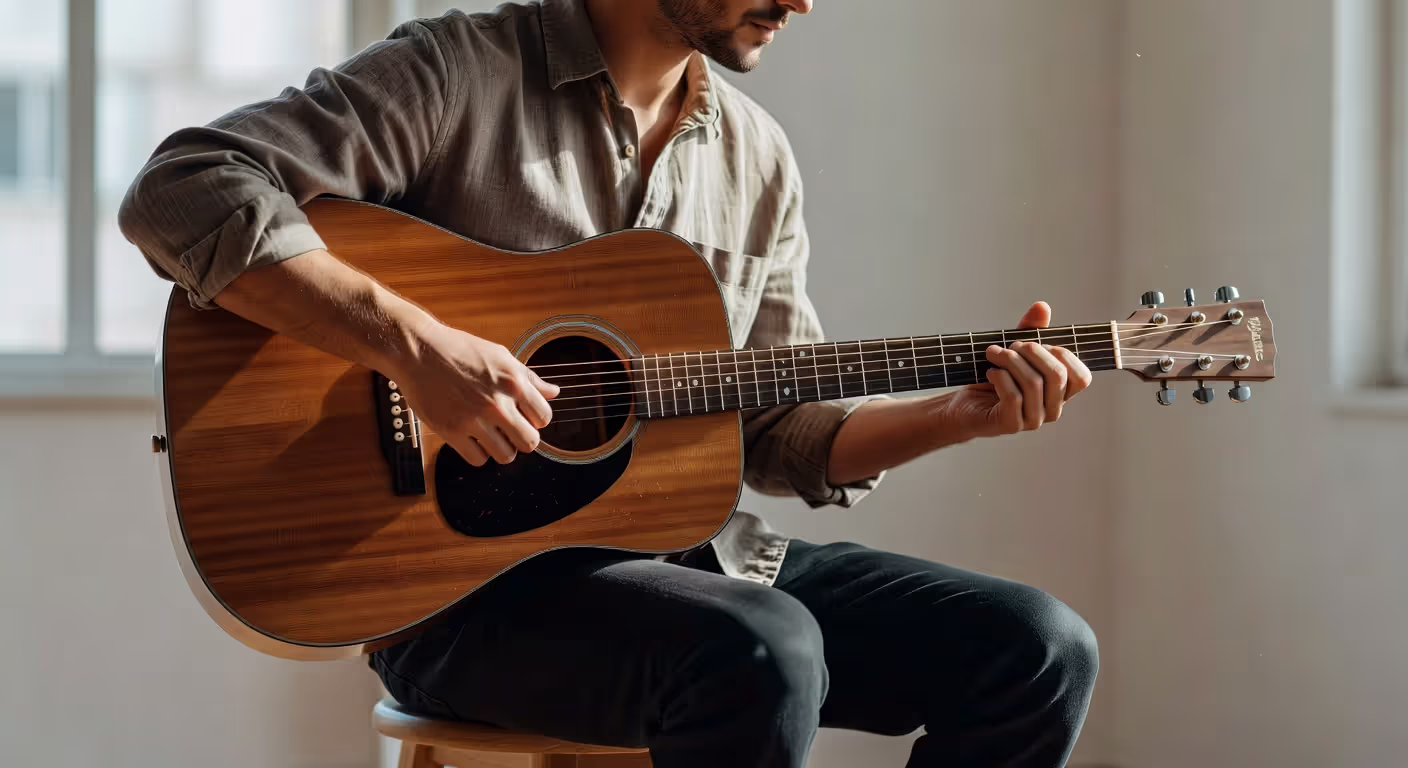 Proper acoustic guitar playing position and ergonomics