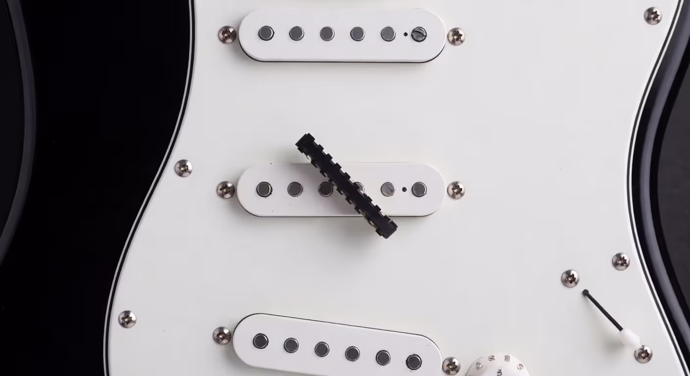 Five-way pickup selector switch on Stratocaster guitar pickguard