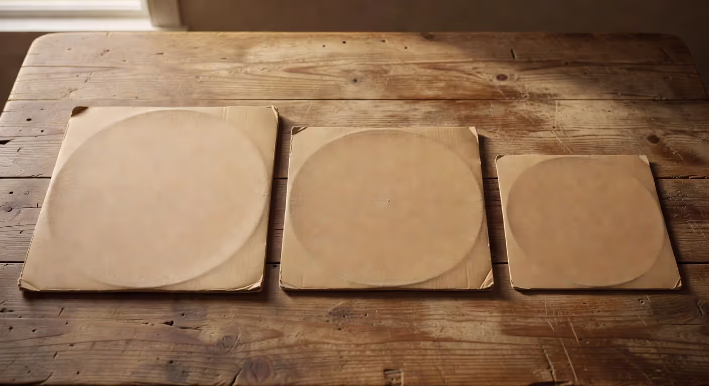 Comparison of vinyl record cover sizes showing 12-inch, 10-inch, and 7-inch formats