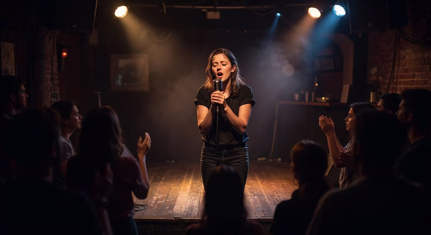 Singer performing at local venue building stage experience