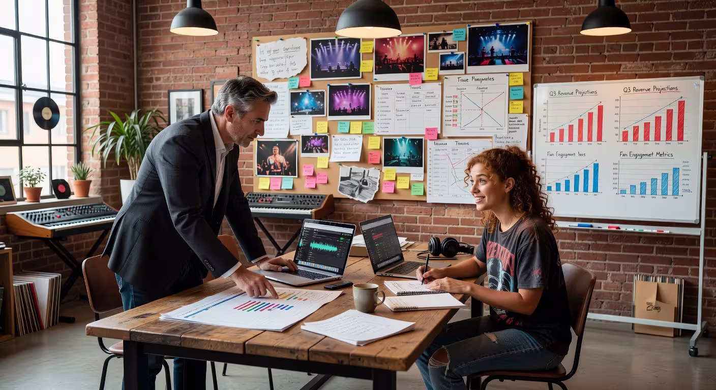 Manager and artist discussing long-term career strategy