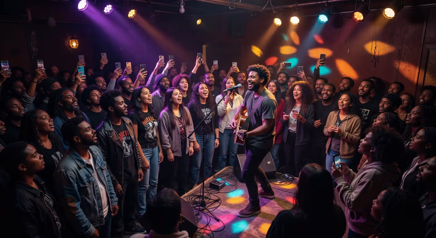 A&R scout attending live music showcase to discover new talent
