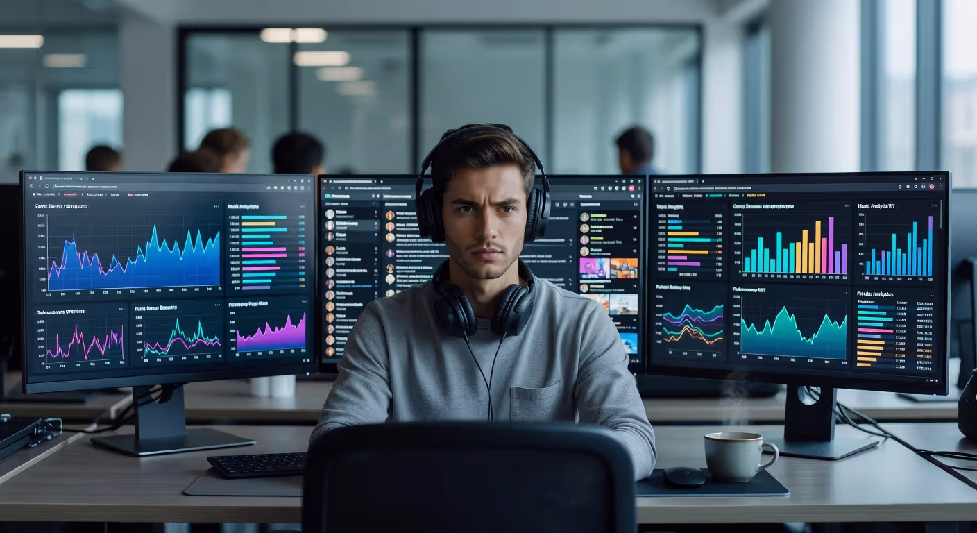 A&R professional analyzing streaming data and social media metrics