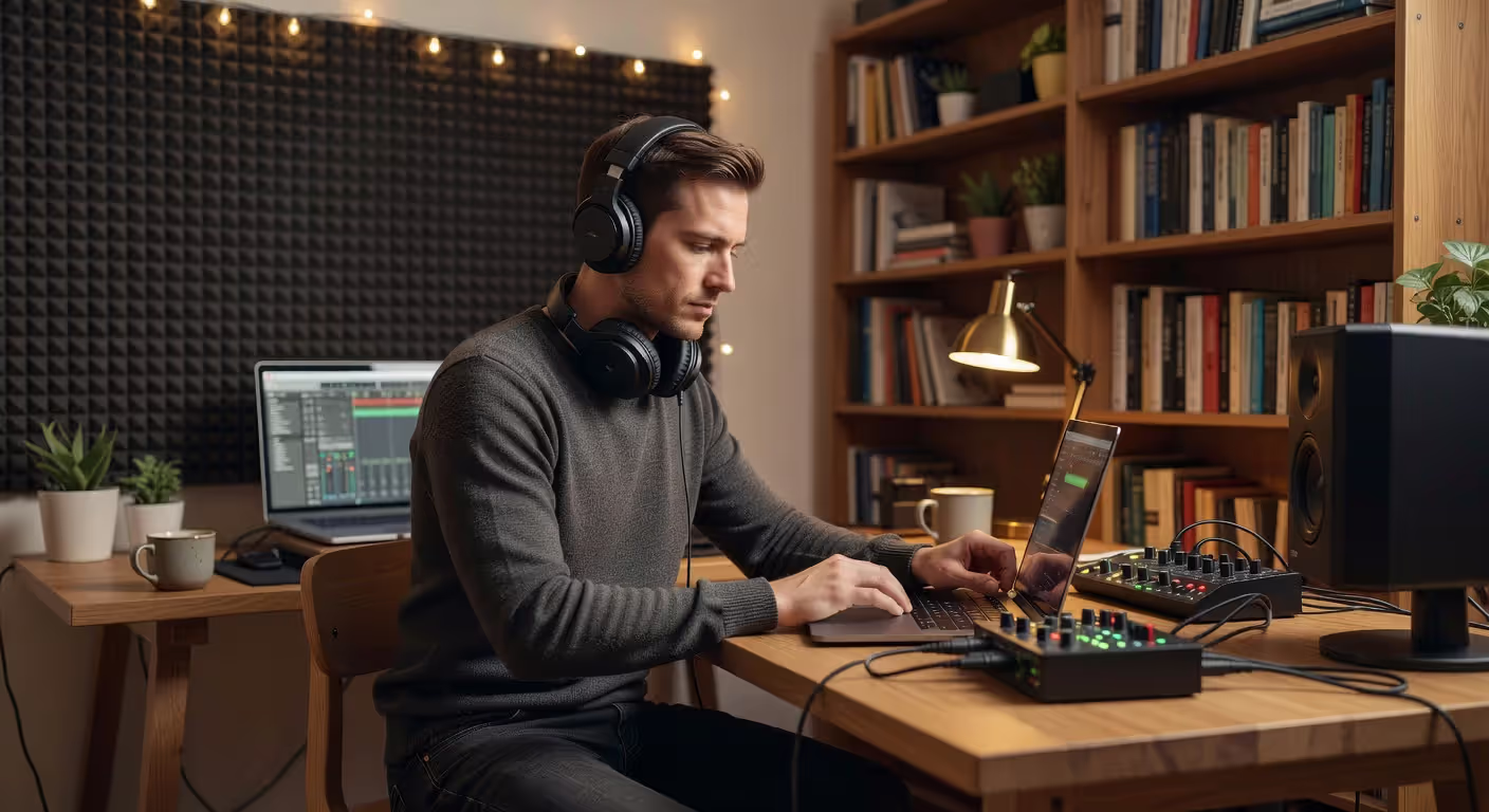 Home studio setup for freelance audio and music production