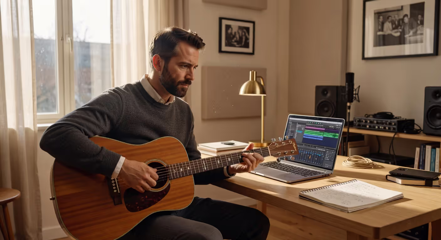 Songwriter working in professional home studio environment