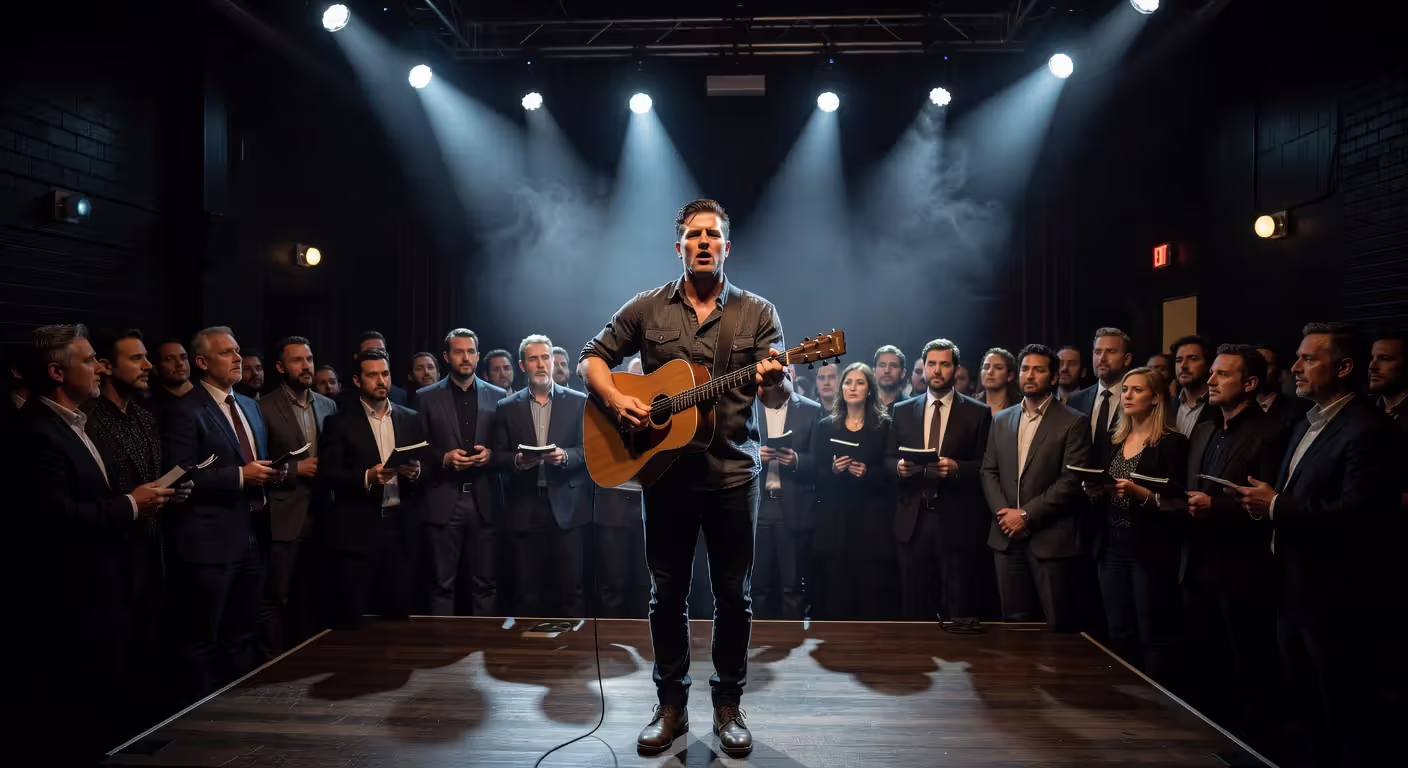 Artist performing at an industry showcase for label representatives