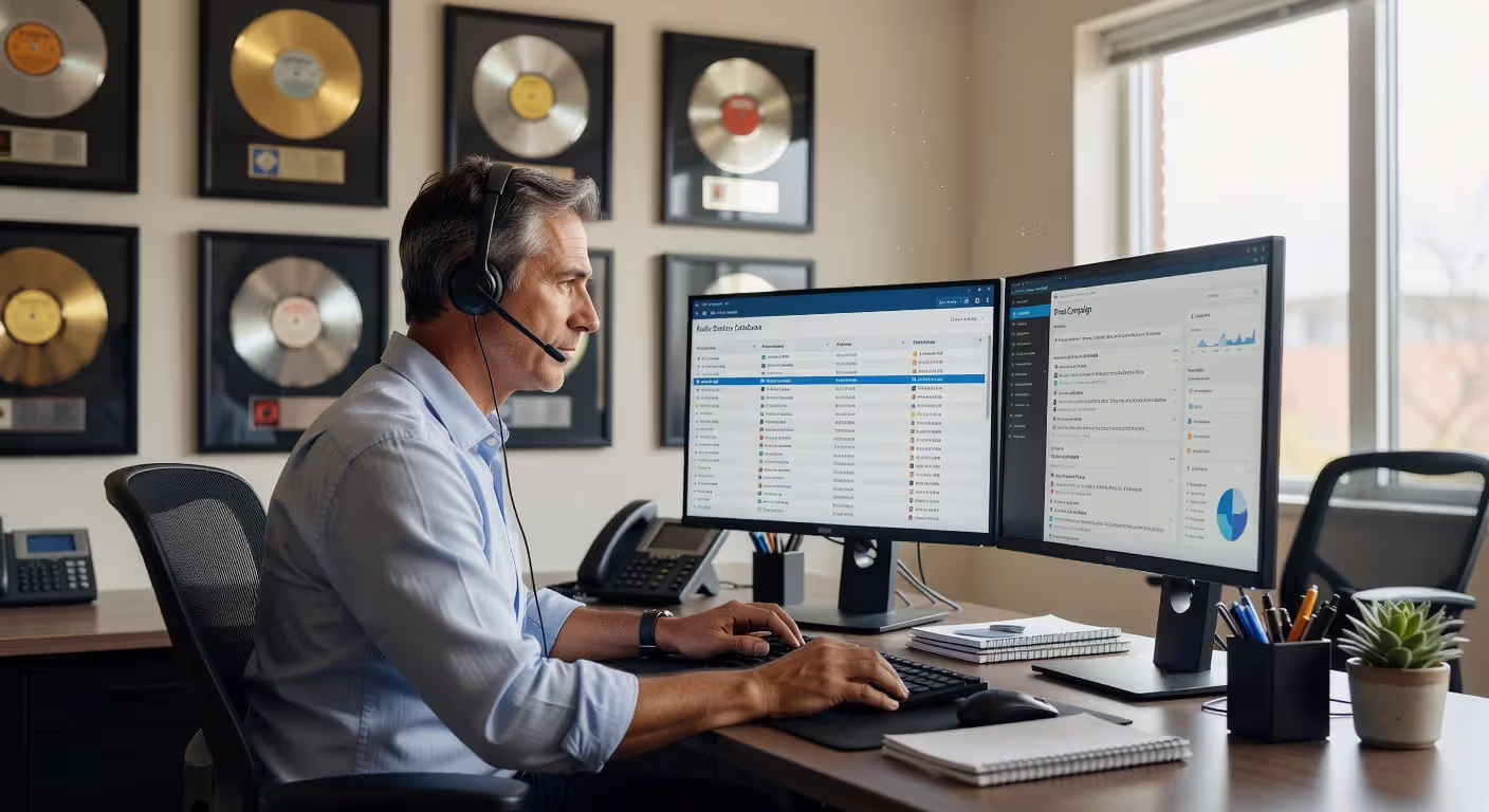 Radio promoter managing artist campaigns and station relationships