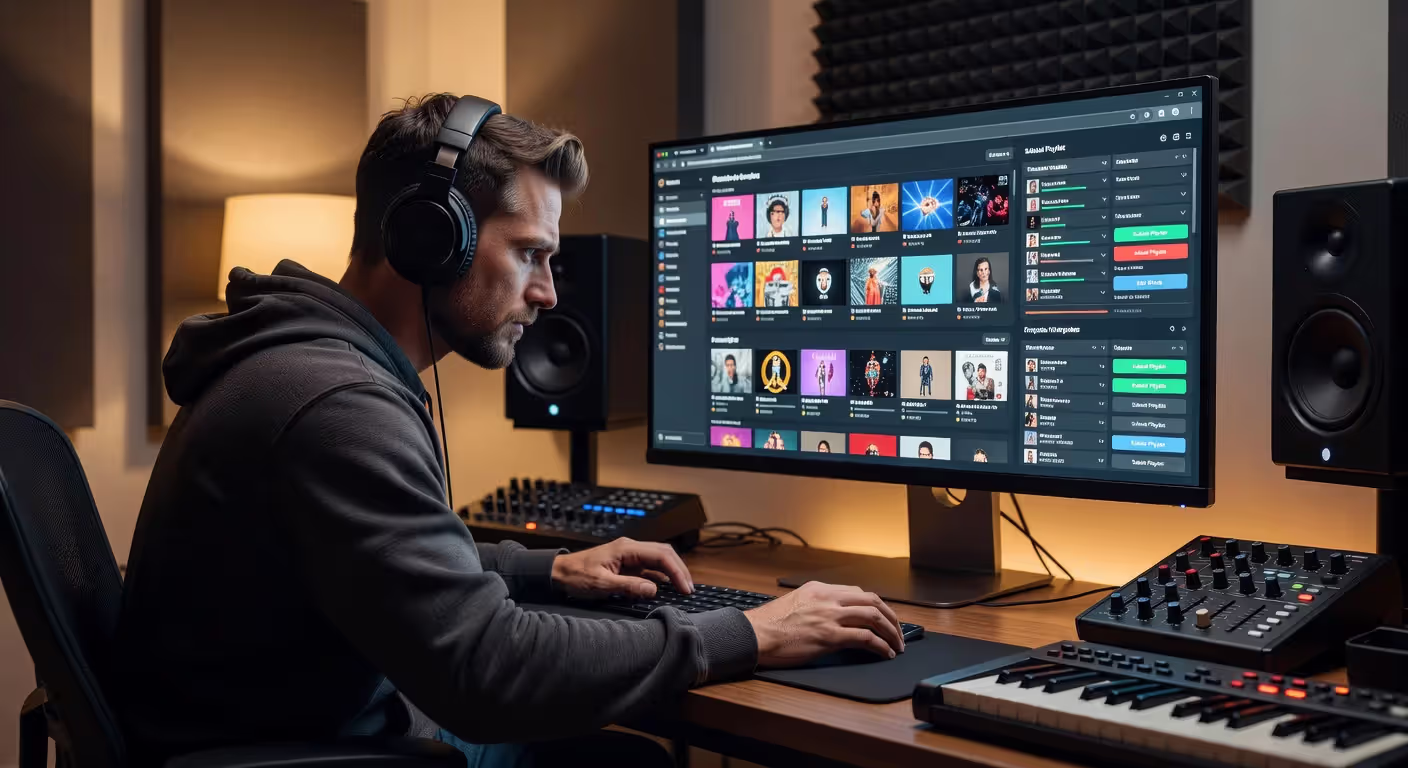 Artist reviewing playlist submission platforms