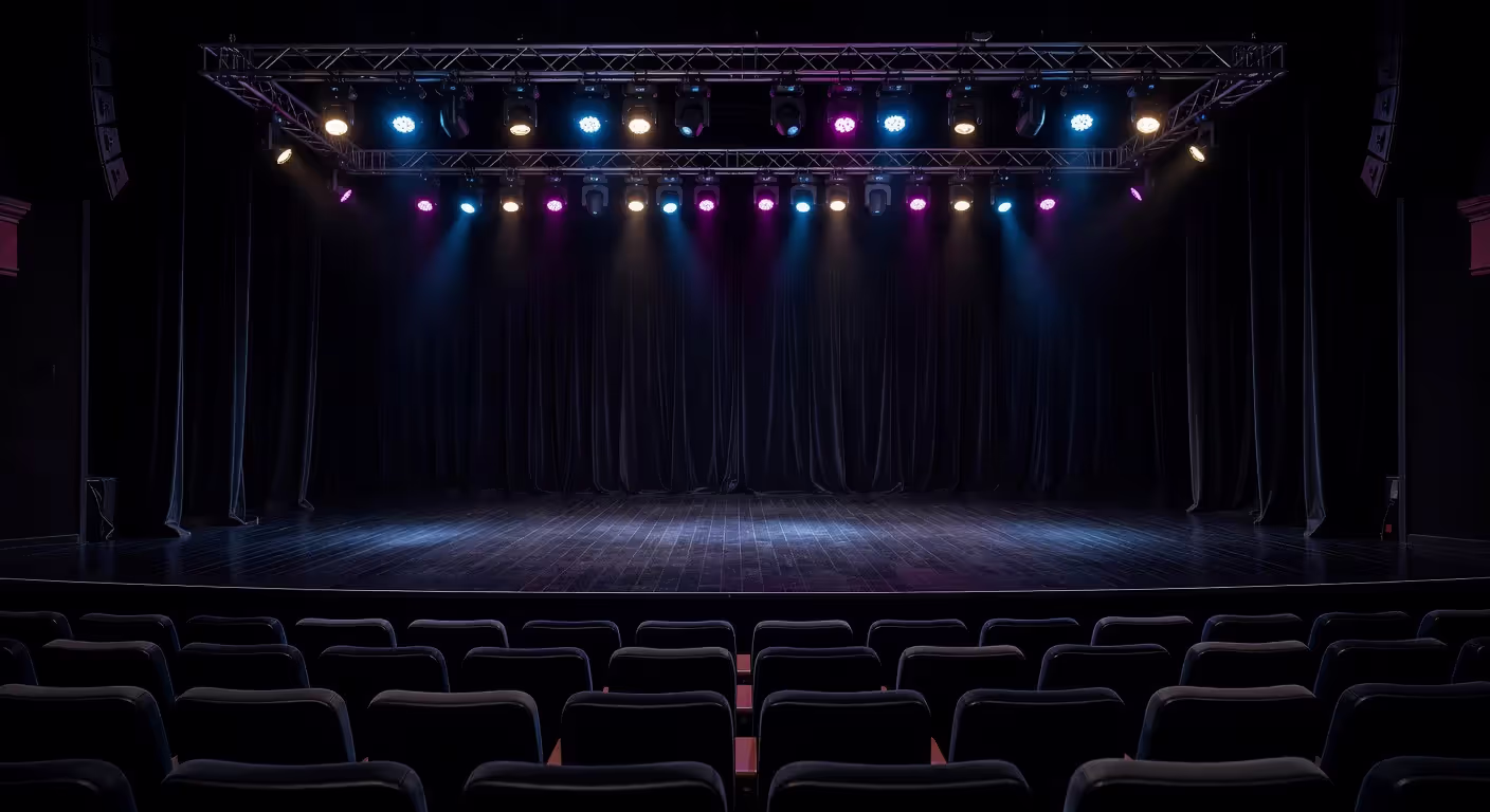 Empty venue stage prepared for live music performance