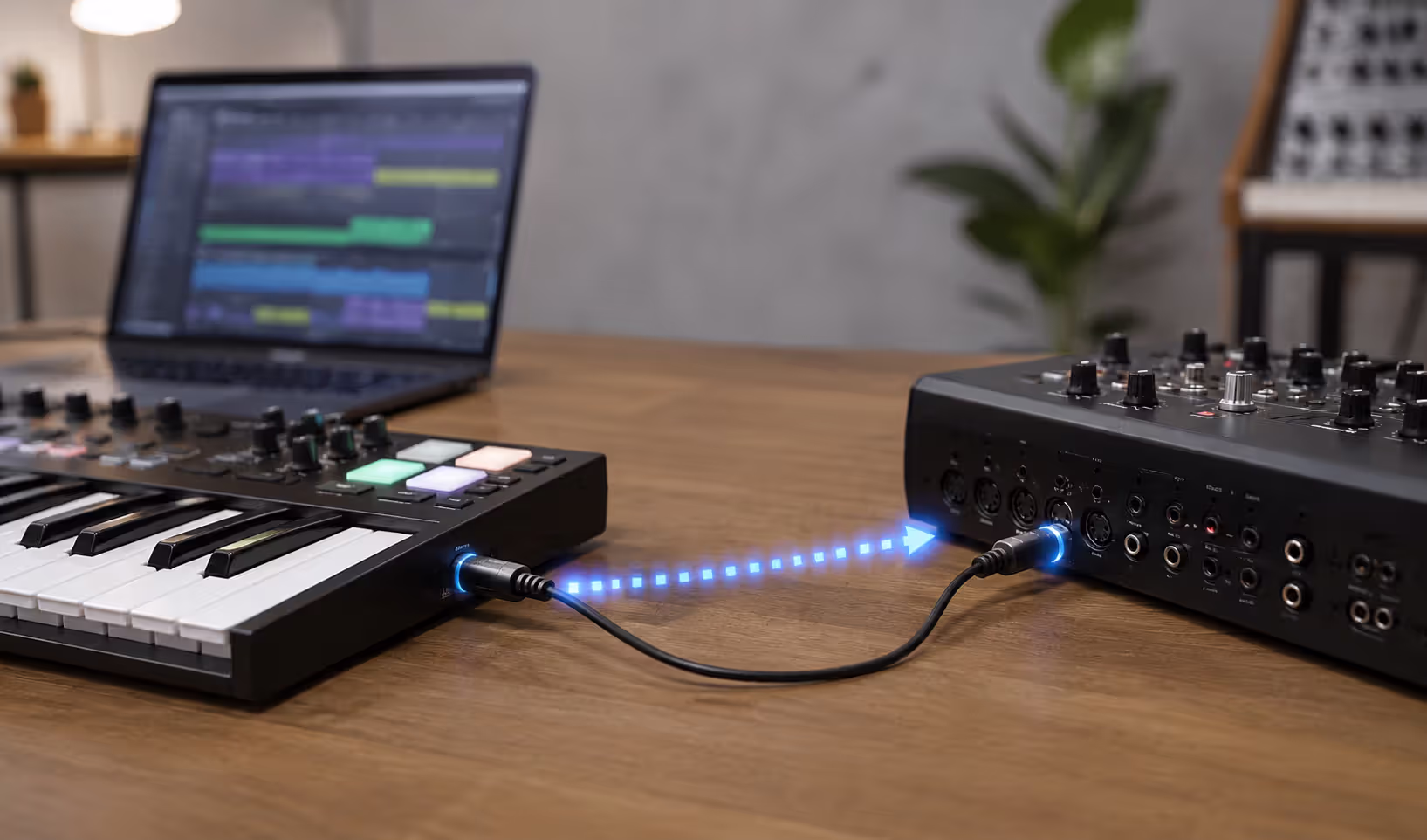 Visual representation of MIDI data transmission from controller to device