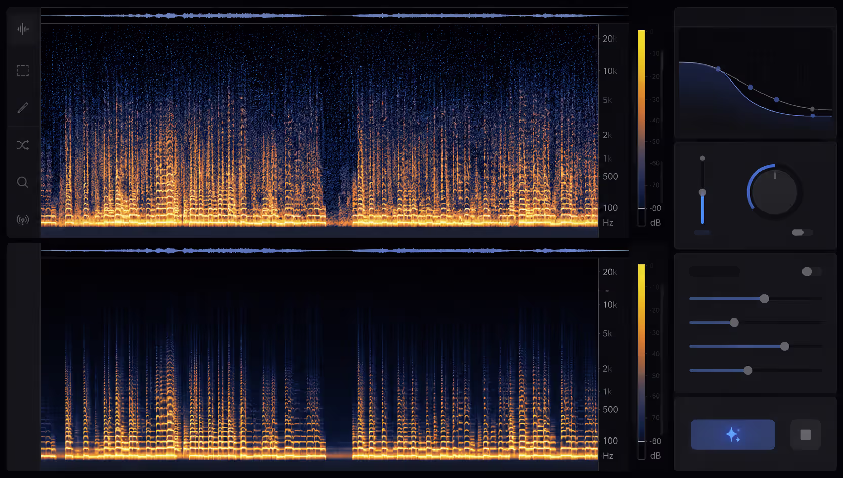 Spectral editing software showing noise removal process