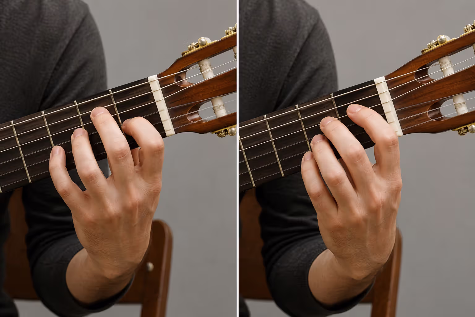 Hand position comparison on wide versus narrow classical guitar nuts